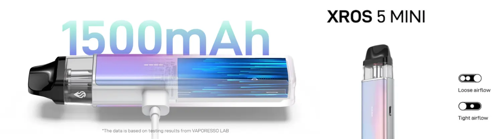 Vaporesso Xros 5 Mini LED indicator to display battery levels at a glance